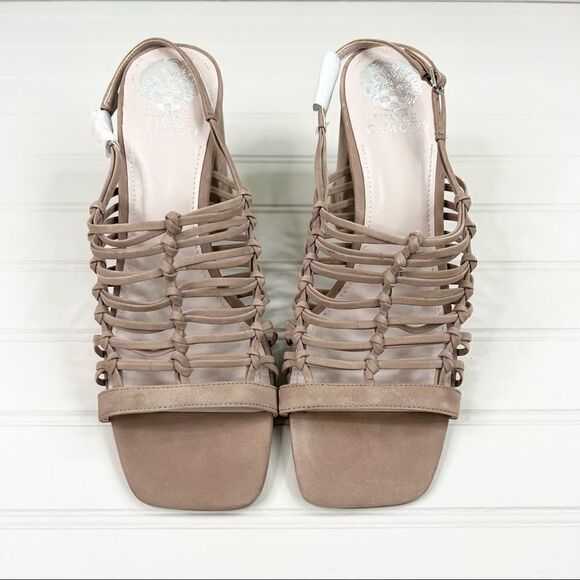 Nwot Vince Camuto Chamta Tan Suede Leather Lattice Block Heels 9 - Picture 5 of 9